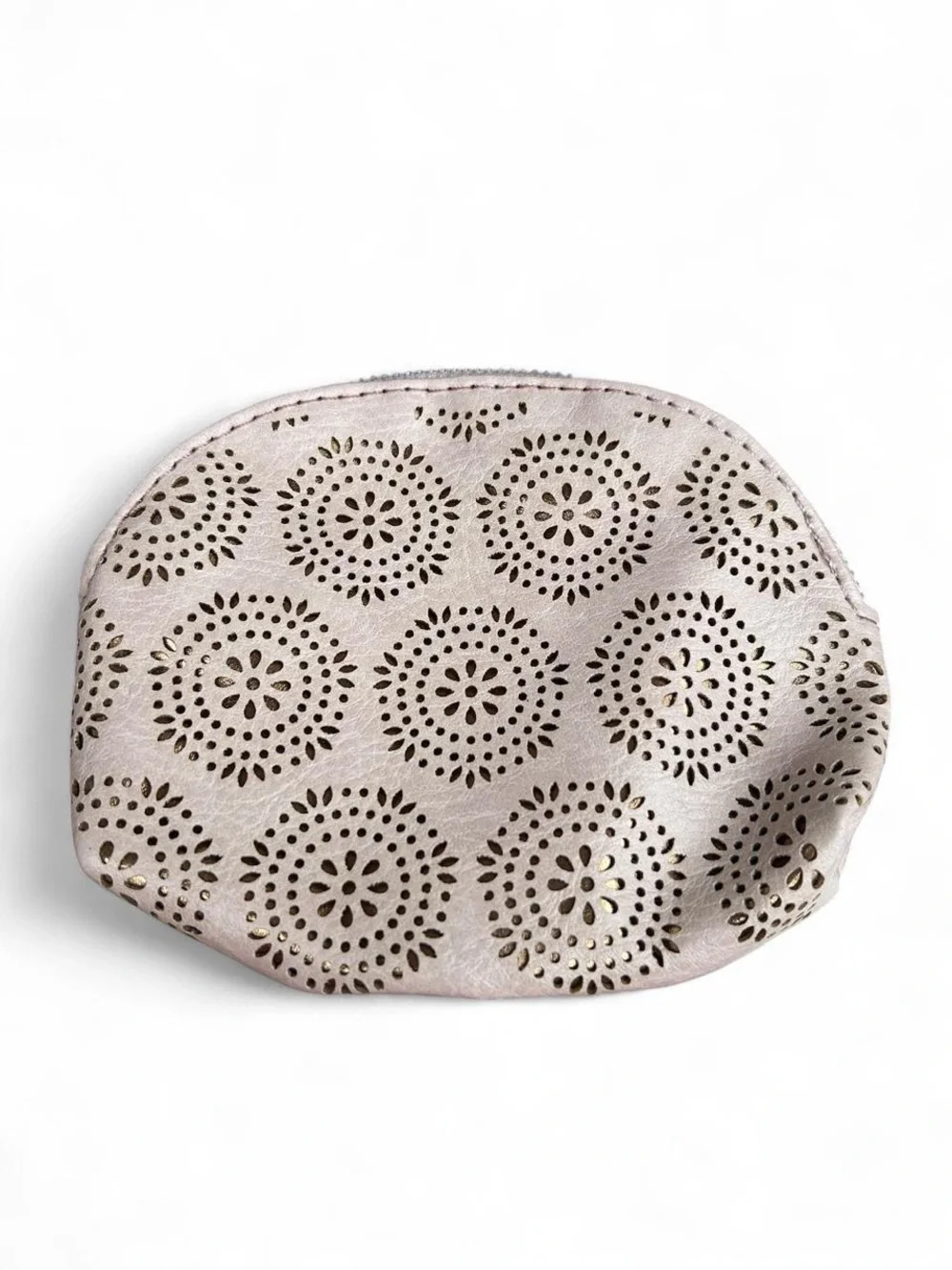 Revive Vintage Faux Leather Cutout Cosmetic Pouch Blush Pink Boho Floral Travel